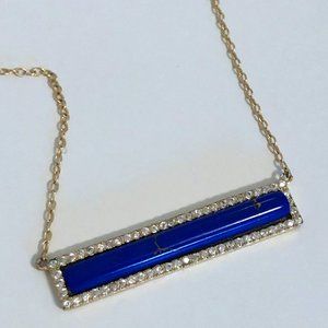 Blue Lapis 💙 14k gold plated bar necklace w CZs ✨
